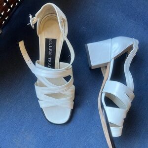 Ellen Tracy Cream Strappy Block Heels